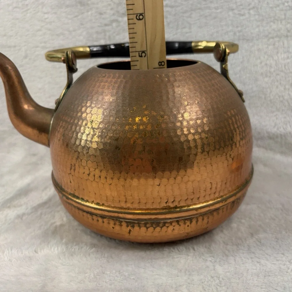 Vintage Hammered Copper Tea Kettle Brass Handle French Country Made in Portugal